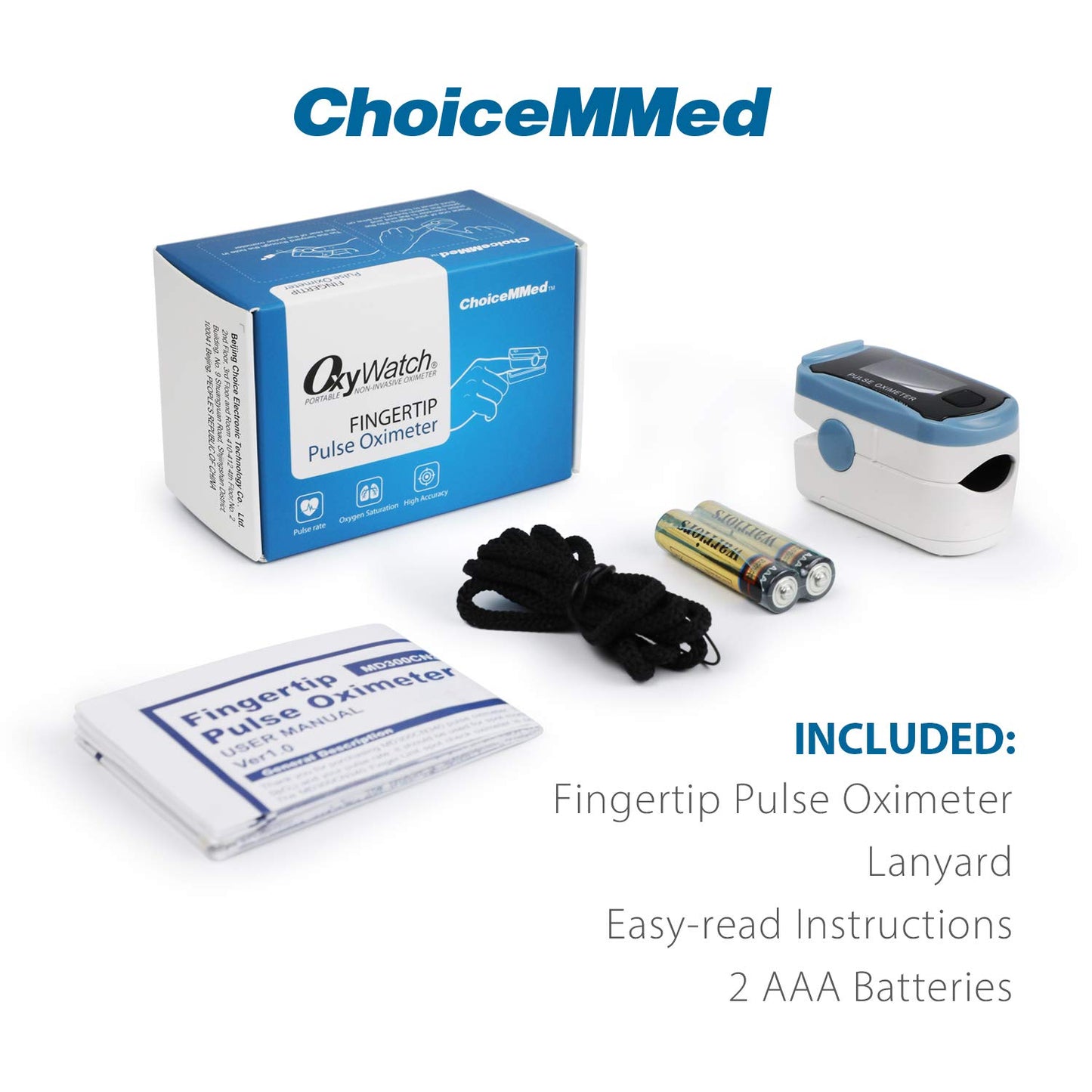 CHOICEMMED MD300C29 Finger Pulse Oximeter with Color OLED Screen Display & Batteries