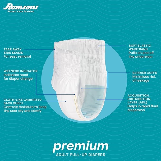 Dignity Premium Pull Up Adult Diapers Pant Style - 10 Count with Soft Elastic and Extra Absorbent Core, 10 Pcs/Pack (Pack of 1)