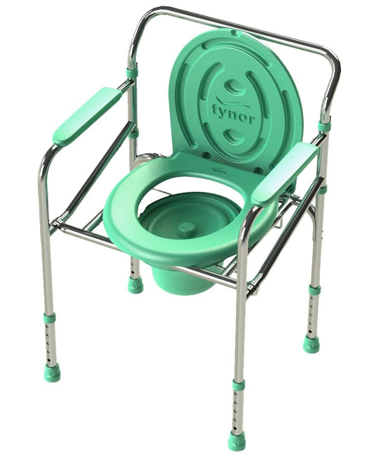 Tynor Commode Chair, for Elderly & Disabled | Foldable Portable Toilet Chair with Adjustable Height, Comfortable Padded Seat, Easy Mobility Commode Chair