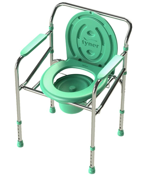 Tynor Commode Chair, for Elderly & Disabled | Foldable Portable Toilet Chair with Adjustable Height, Comfortable Padded Seat, Easy Mobility Commode Chair