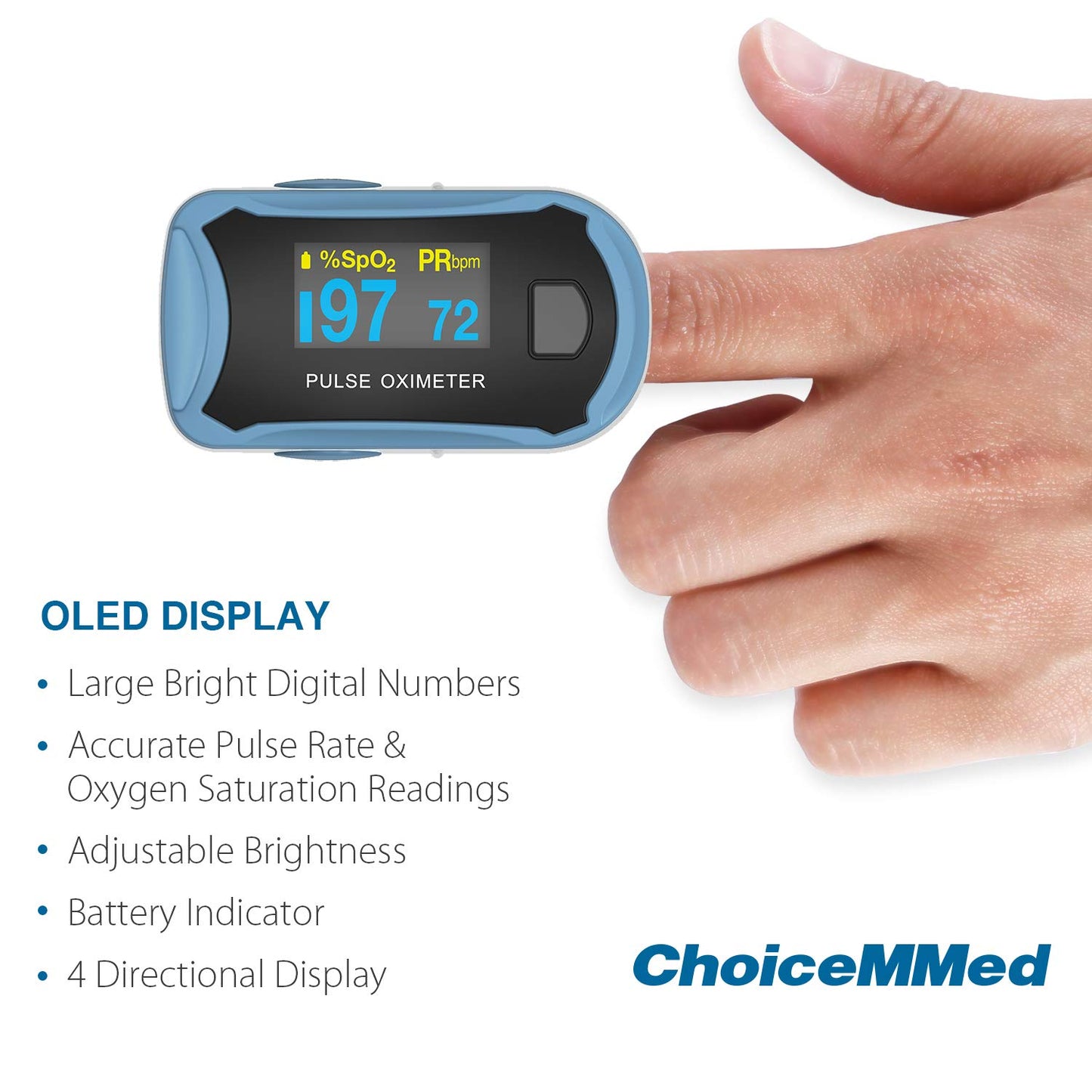 CHOICEMMED MD300C29 Finger Pulse Oximeter with Color OLED Screen Display & Batteries