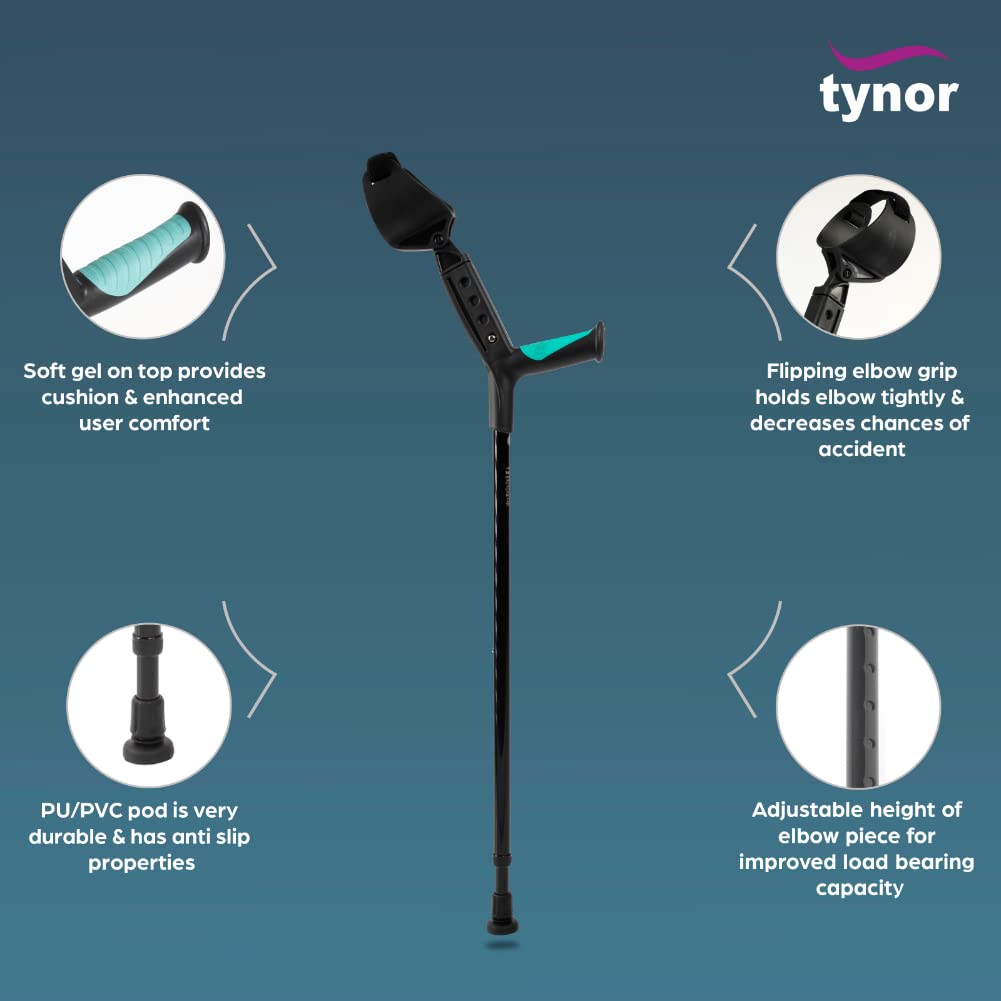 Tynor Elbow Crutch Adjustable, for men & women, Lightweight & Durable Crutch for Mobility Support, Comfortable Ergonomic Design
