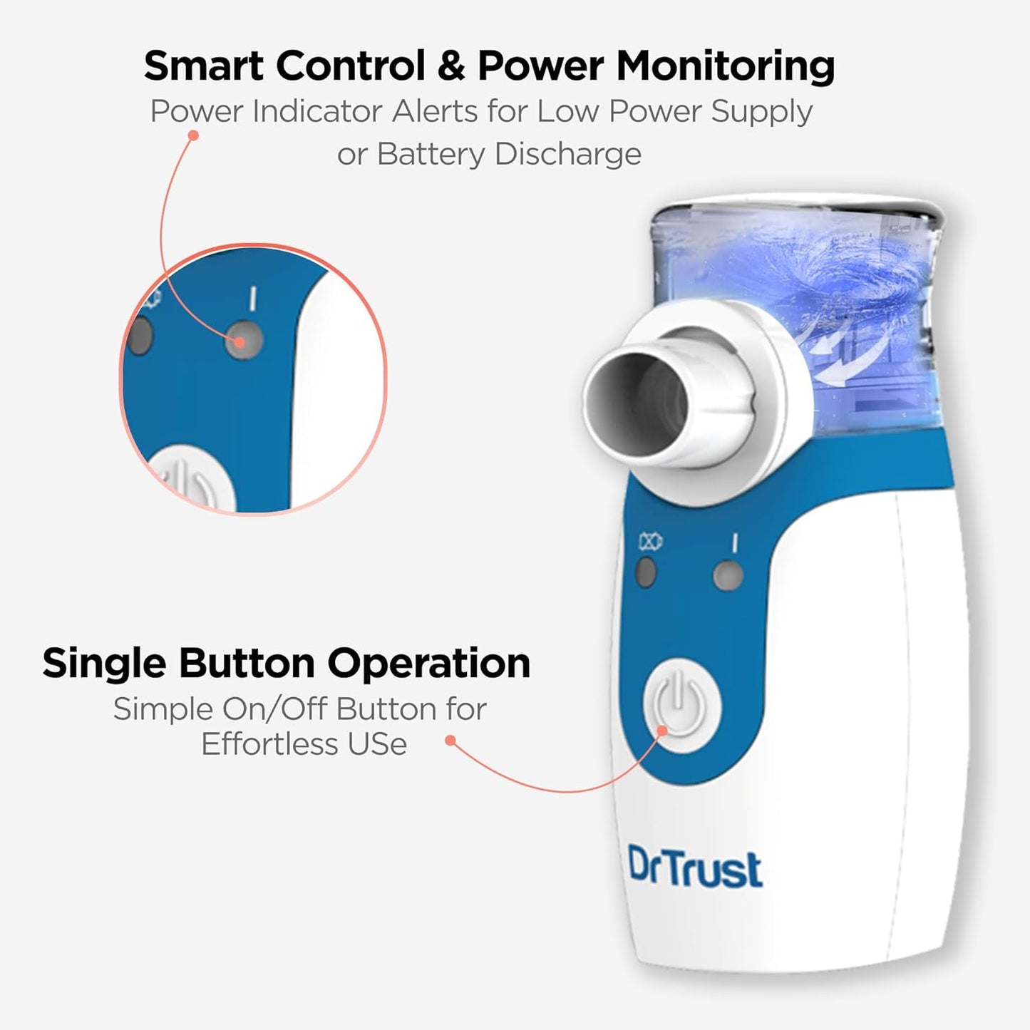 Dr Trust Portable Ultrasonic Mesh Nebulizer Machine Cool Mist Inhaler for Children and Adults (White)