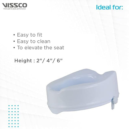 Vissco Comfort Commode Elevated Seat (4 Inch Height) Without Lid, Comfortable, Lightweight Portable Commode raiser - Universal
