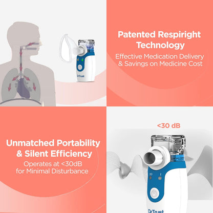 Dr Trust Portable Ultrasonic Mesh Nebulizer Machine Cool Mist Inhaler for Children and Adults (White)