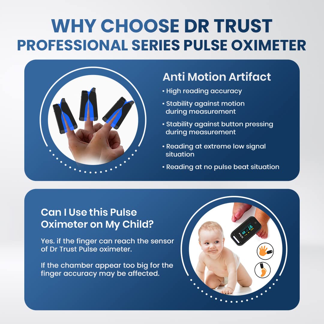 Dr Trust USA Fingertip Blood Oxygen Saturation Monitor -218, SPO2, PI & Heart Rate Pulse Oximeter with OLED Display For Pulse Oximetery