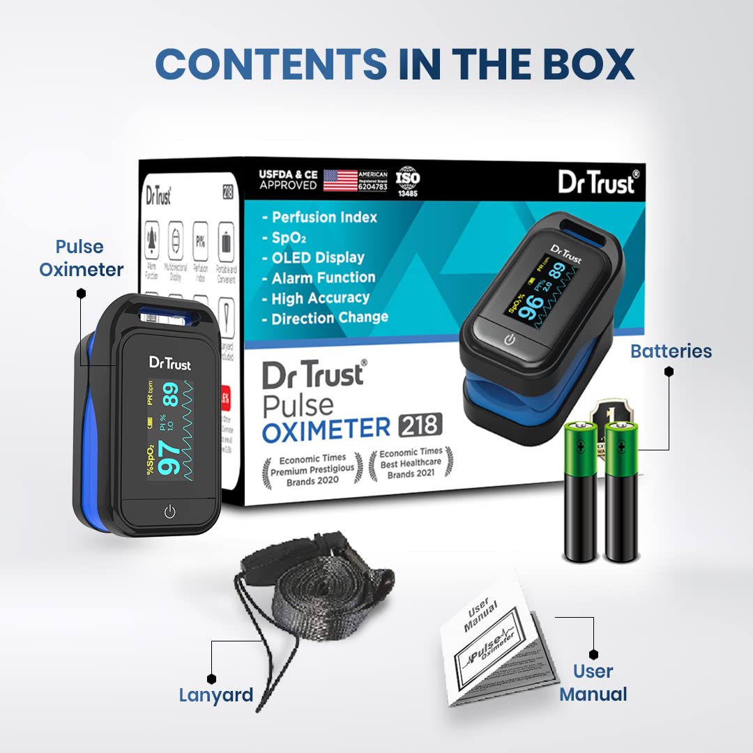 Dr Trust USA Fingertip Blood Oxygen Saturation Monitor -218, SPO2, PI & Heart Rate Pulse Oximeter with OLED Display For Pulse Oximetery