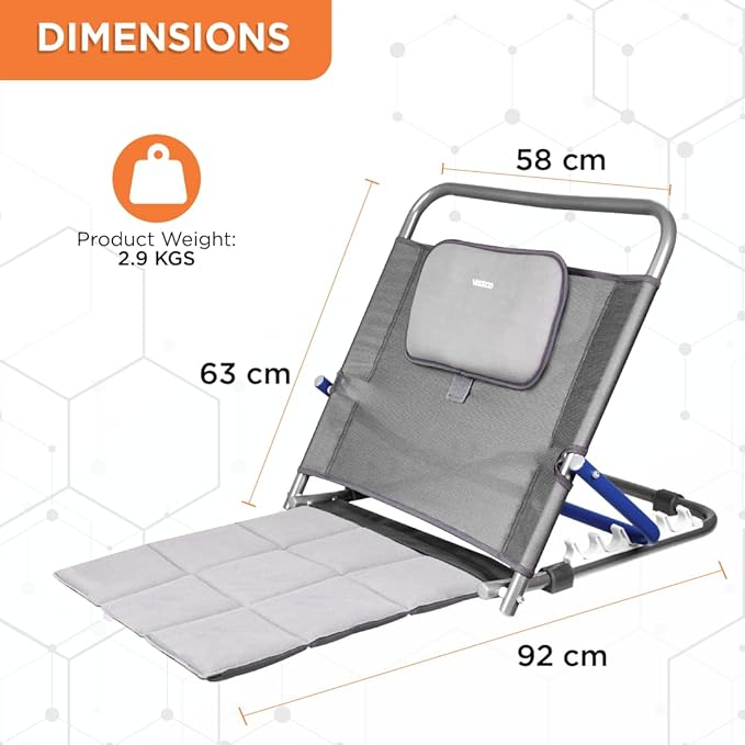 Vissco Hospital Back Rest for the Bed, Hospitalised Patients, Post Paralysis and Post Surgery Design, Padded Cushion, Back Support - Universal (Ivory/Black)