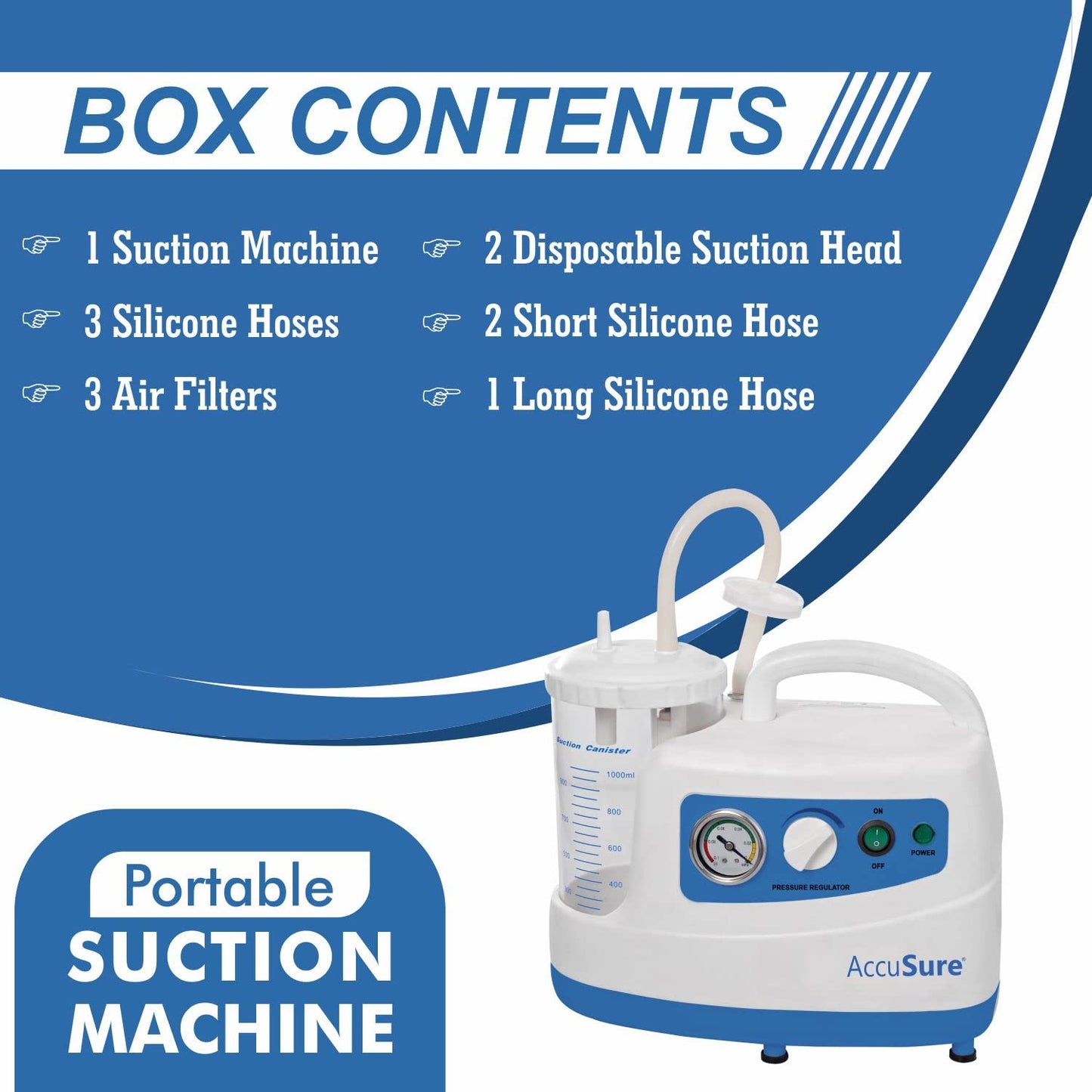 AccuSure Premium Quality Electric Oil-Free Low Noise Single Jar Portable Phlegm Suction Machine