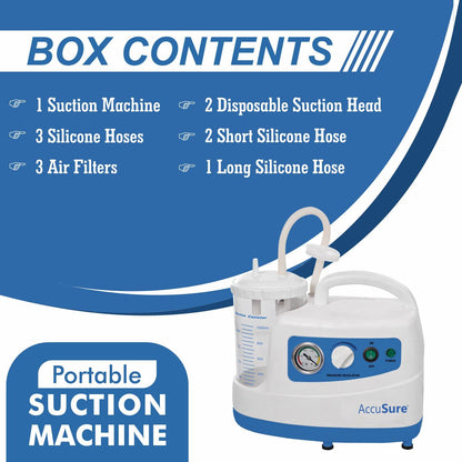 AccuSure Premium Quality Electric Oil-Free Low Noise Single Jar Portable Phlegm Suction Machine