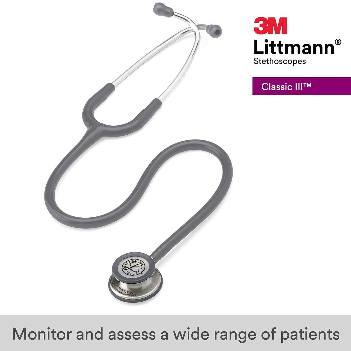 3M Littmann Classic III Monitoring Stethoscope Gray Tube, 27 inch 5621