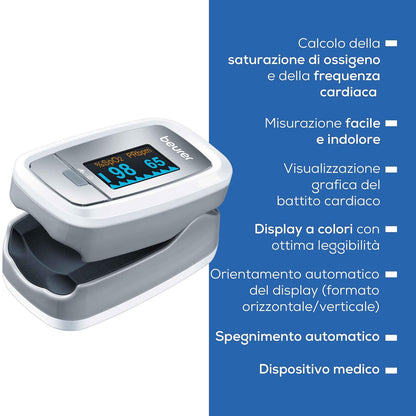 Beurer PO30 Pulse Oximeter, Blood Oxygen Saturation & Heart Rate Monitor, 5 Years Warranty