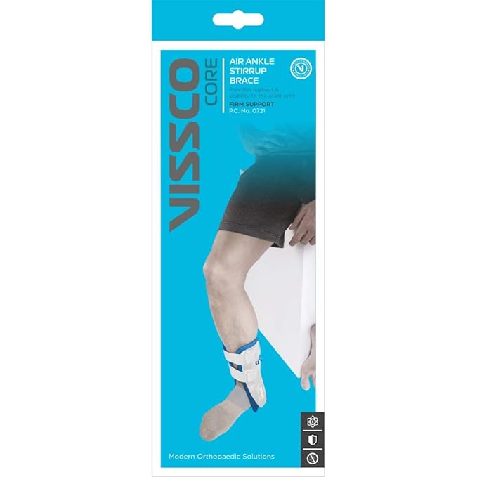 Vissco Air Ankle Brace – Blue Orthopedic Ankle Support for Sprain Strain Ligament Injuries Stabilizer for Pain Relief Swelling Post Injury Recovery Adjustable Fit