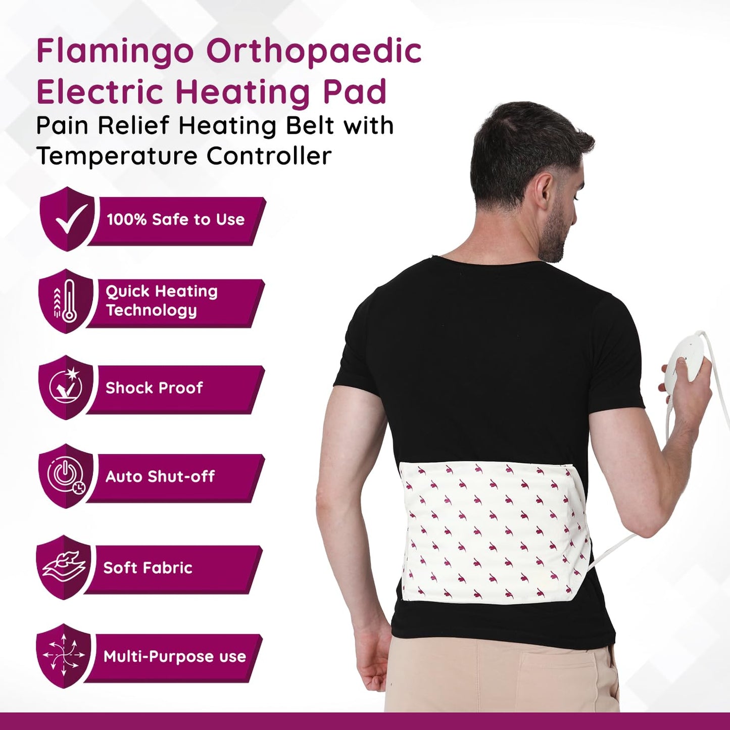 Flamingo Orthopaedic Electric Heating Pad | Belt for Back Pain + Period Cramps Relief | Pain Relief Heating Belt with Temperature Controller for Lower Back, Knee, Shoulder, Cramps, and Neck | 2-Years Warranty