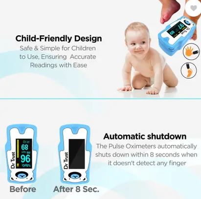Dr Trust Model 212 Paediatric FingerTip Pulse Oxymeter Oxygen Saturation Heart Rate Monitor for kids Sp02 check Pulse Oximeter (Blue)