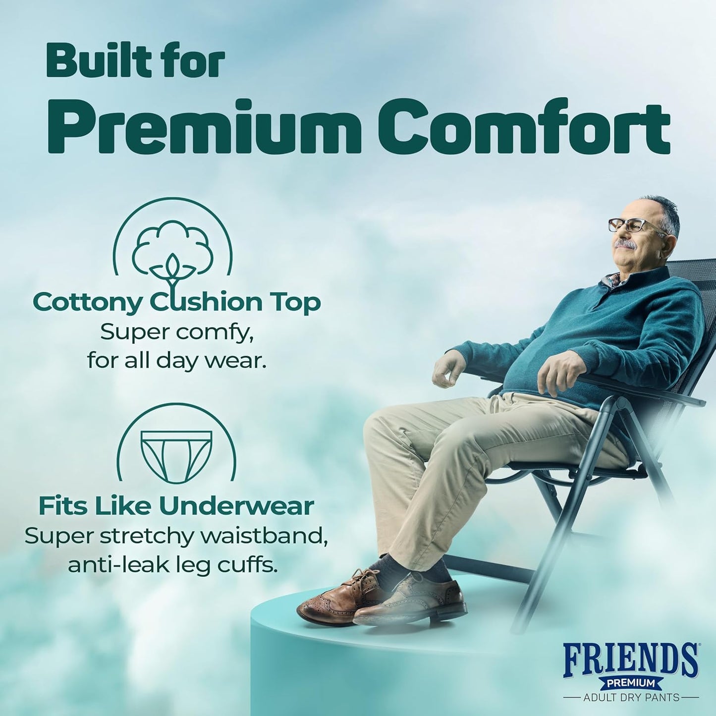 Friends Premium Adult Diapers Pants Style - 10 Count with odour lock, Unisex, Leakproof, Elastic Waist and Anti-Bacterial Absorbent Core